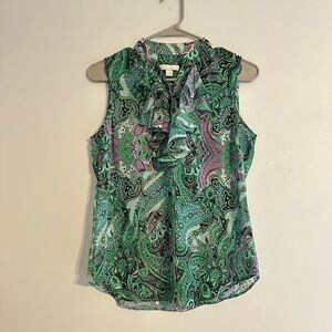 New York & Company Women’s Green Patterned Blouse Size XS